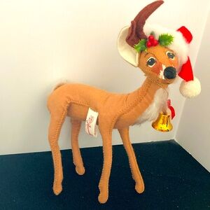Annalee Doll Poseable 8” Reindeer Santa Hat Christmas 1989